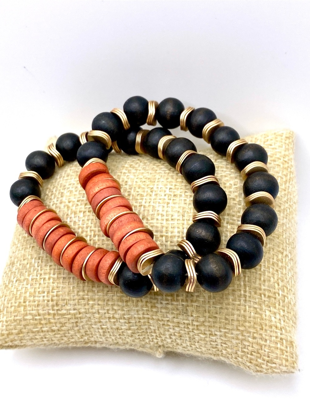 Beautiful Matte Black & Coral Stackable Beaded Bracelet Set - Picture 3 of 5